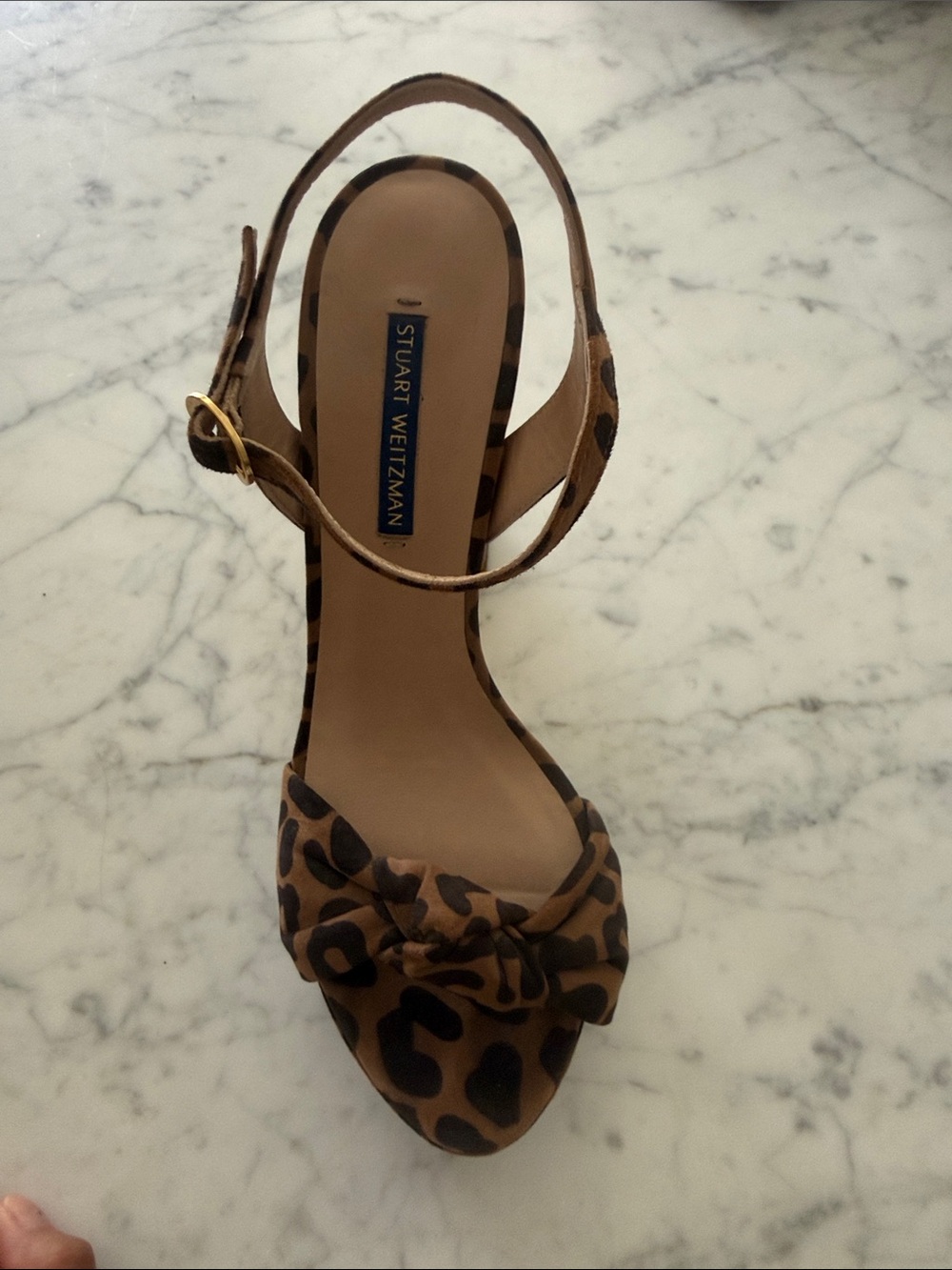 Stuart Weitzman Brown Leopard Print Knotted Ankle-Strap Sandal